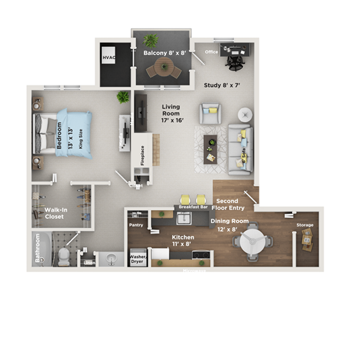 A floor plan of a house with a living room, dining room, kitchen, and bathroom.