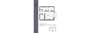 A floor plan for a one bedroom, one bath accessible apartment.