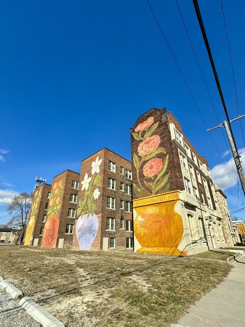 a building with a mural on the side of it