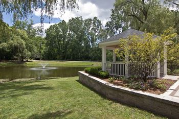 Pond with fountain and gazebo