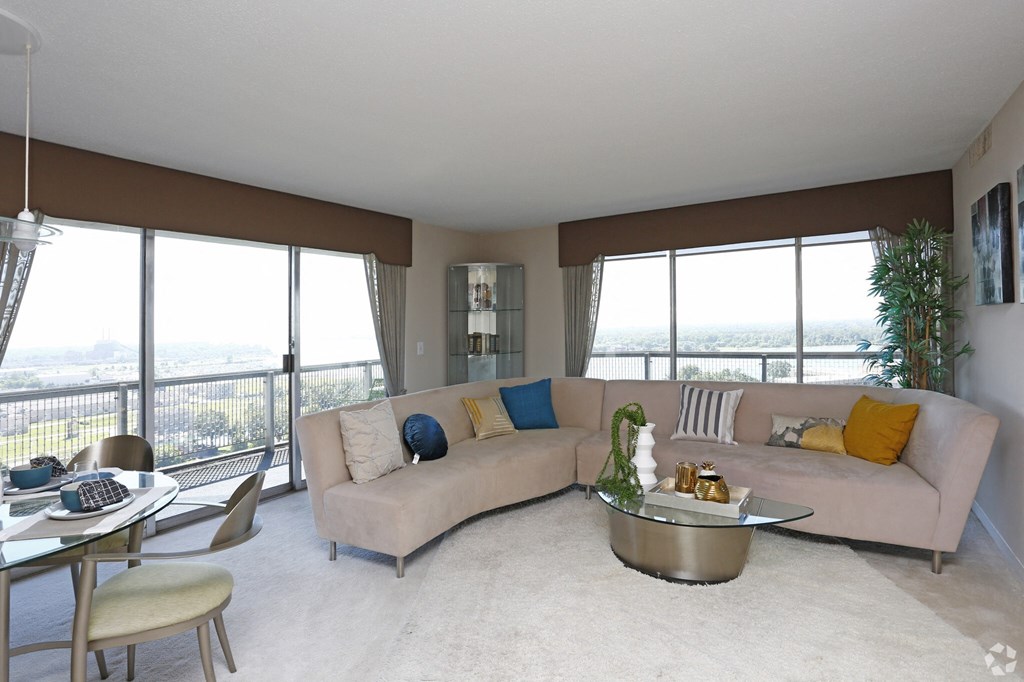 a living room with a couch and a table