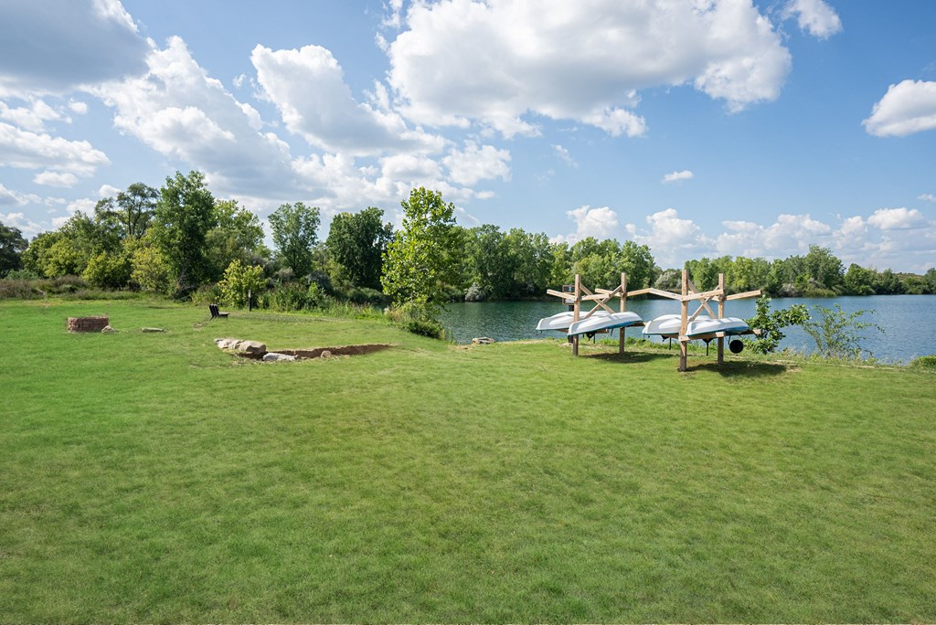 Kaykak storage and easy access to the pond for kayaks.