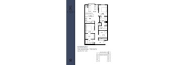 A floor plan of a two bedroom apartment with two bathrooms.