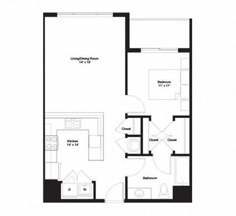 1B Floor Plan 1B Floor Plan at The George, Michigan