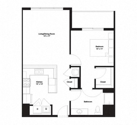 1E Floor Plan 1E Floor Plan at The George, Ann Arbor, MI
