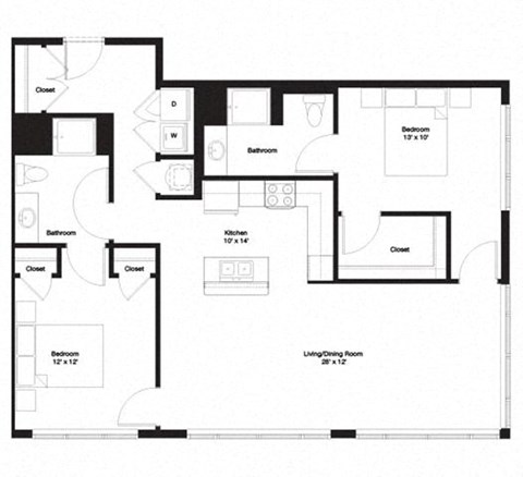 2E Floor Plan 2E Floor Plan at The George, Ann Arbor, MI 48104