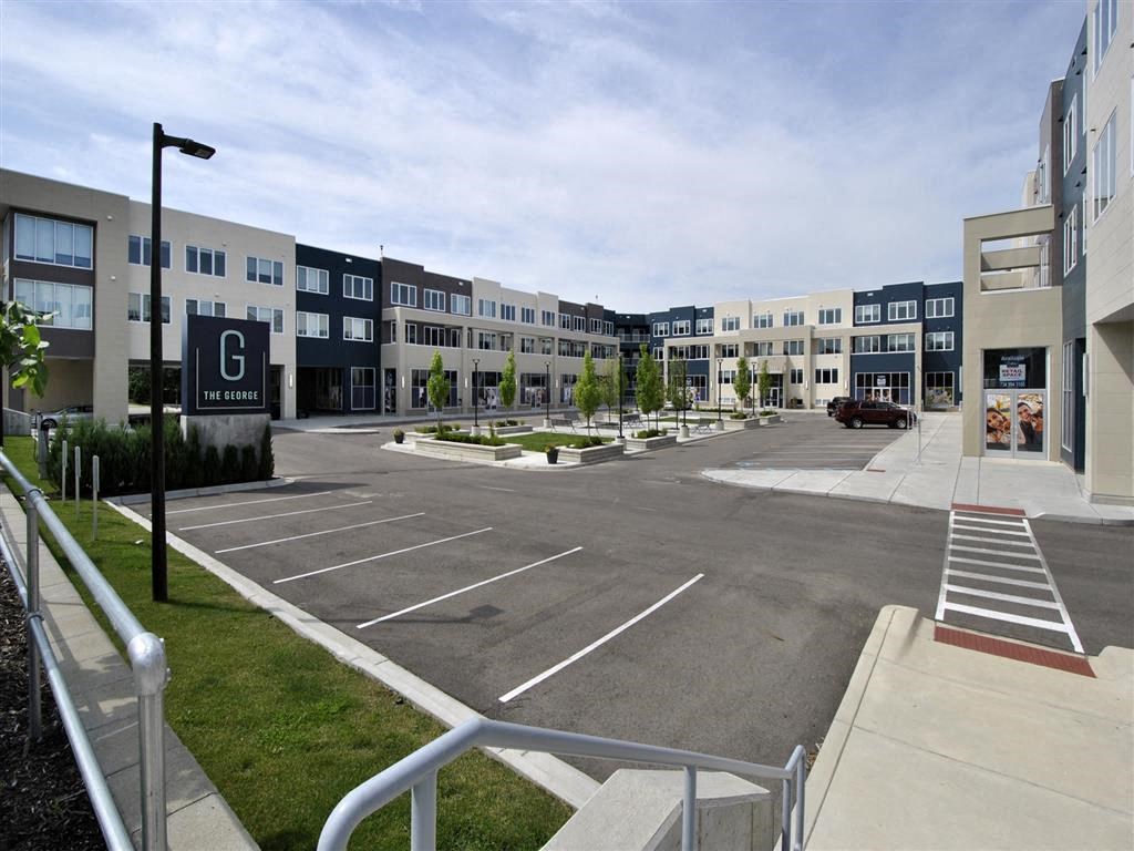 a parking lot in front of a building at The George, Michigan