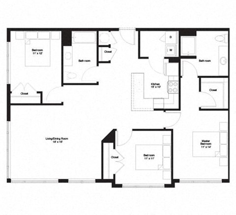 3A Floor Plan 3A Floor Plan at The George, Ann Arbor, 48104