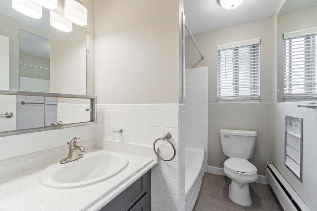 a bathroom with a sink toilet and a mirror