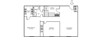 a floor plan of a house with a bedroom and a living room