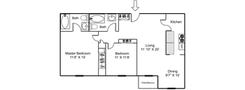 a floor plan of a house with a bedroom and a living room