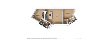 A floor plan of a house with two bedrooms, a living room, a kitchen, a bathroom, and a closet.