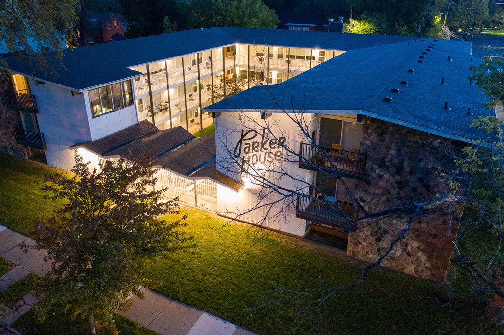 a night view of the patio house from the roof