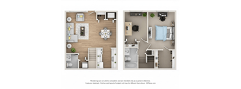 A floor plan of a two-bedroom apartment with a living room, kitchen, and bathroom.