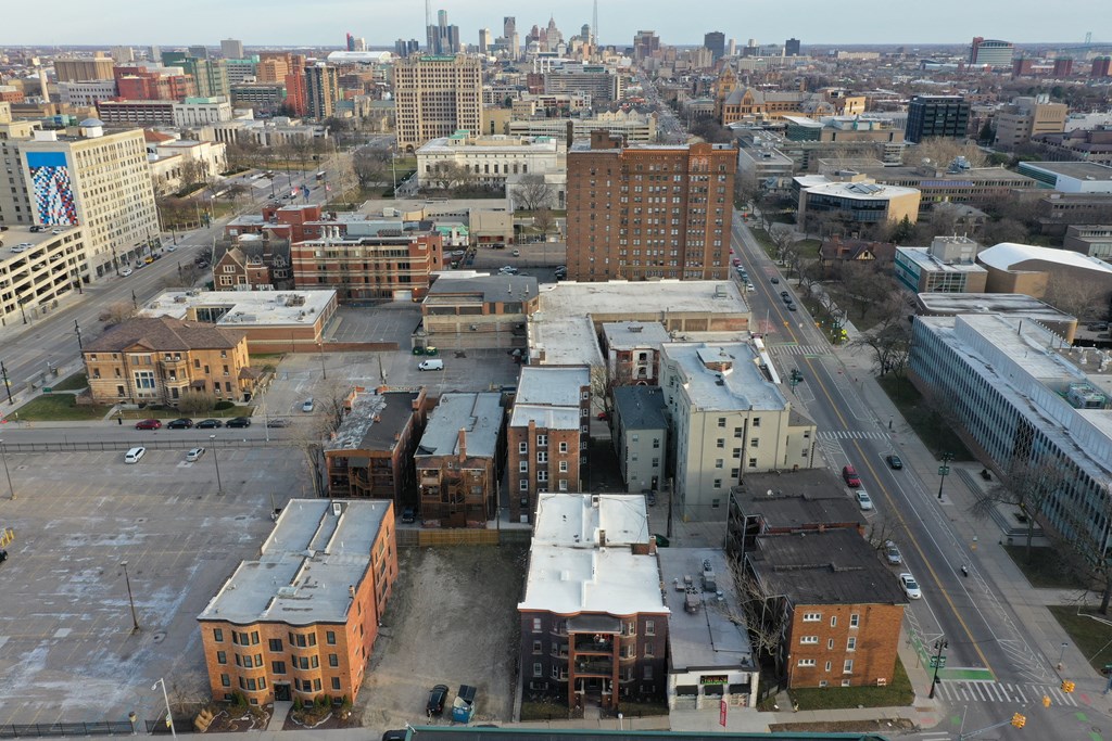 a view of the city from the roof of a building