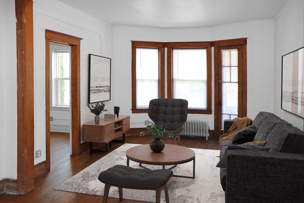 a living room with a couch and a coffee table