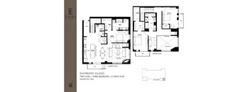 A floor plan for a two level, three bedroom, 2.5 bath home.