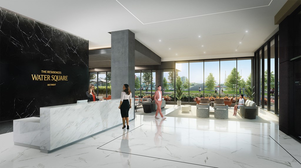 a rendering of the water square lobby