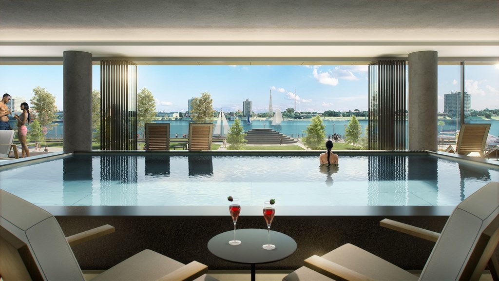 a rendering of the infinity pool at the new hyatt regency jersey city
