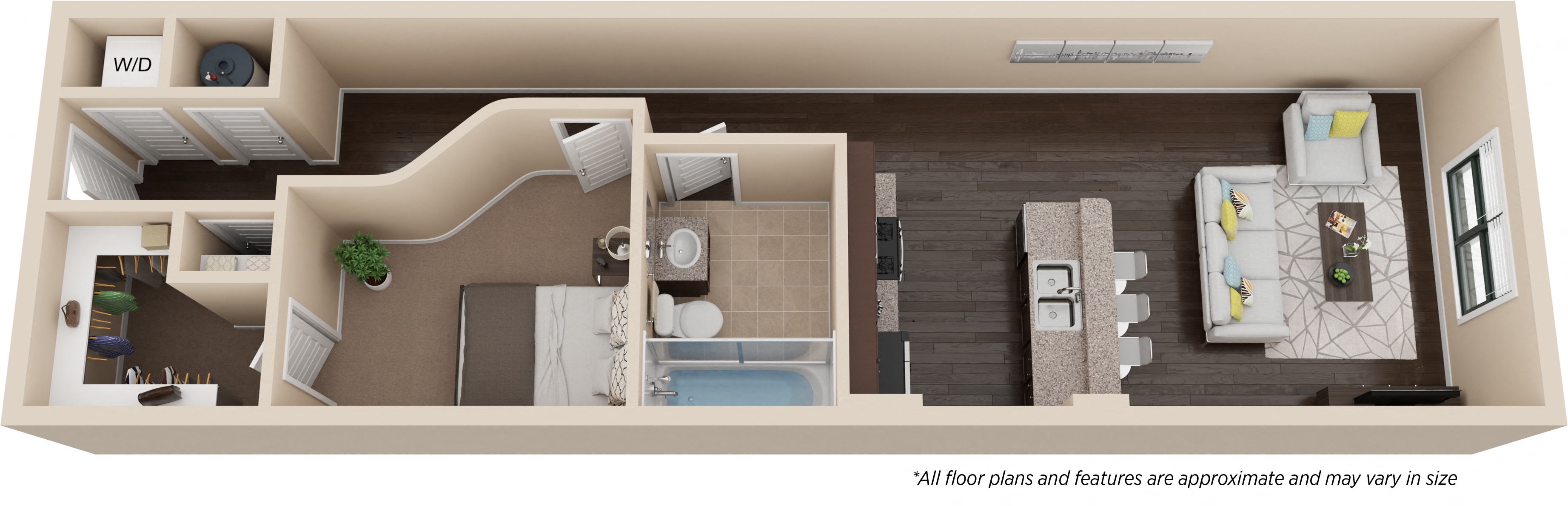 One bedroom floorplan layout