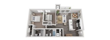 a bedroom floor plan with a bathroom and a living room