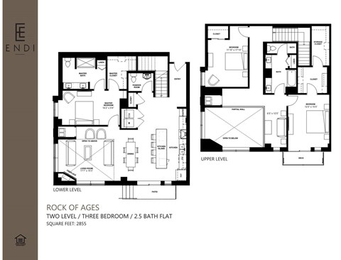 A floor plan for a two level, three bedroom, 2555 square foot home.