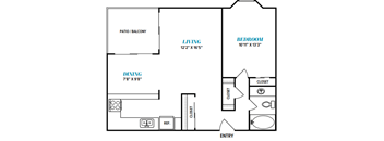 A floor plan of a living room, dining room, and bedroom.