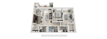 3D image 2 bedroom 2 bath floor plans.