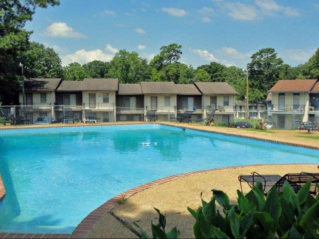 Exterior of building with pool