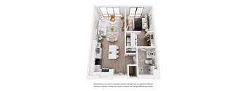 A1B one bedroom 3D unit plan