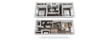 a stylized image of a 3d floor plan and an artistic rendering of a