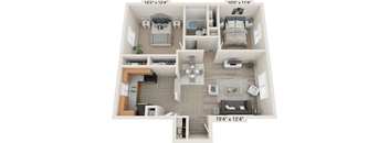 a 3d floor plan of a bedroom with a living room and a dining room