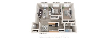 a 3 bedroom floor plan with a bathroom and a living room