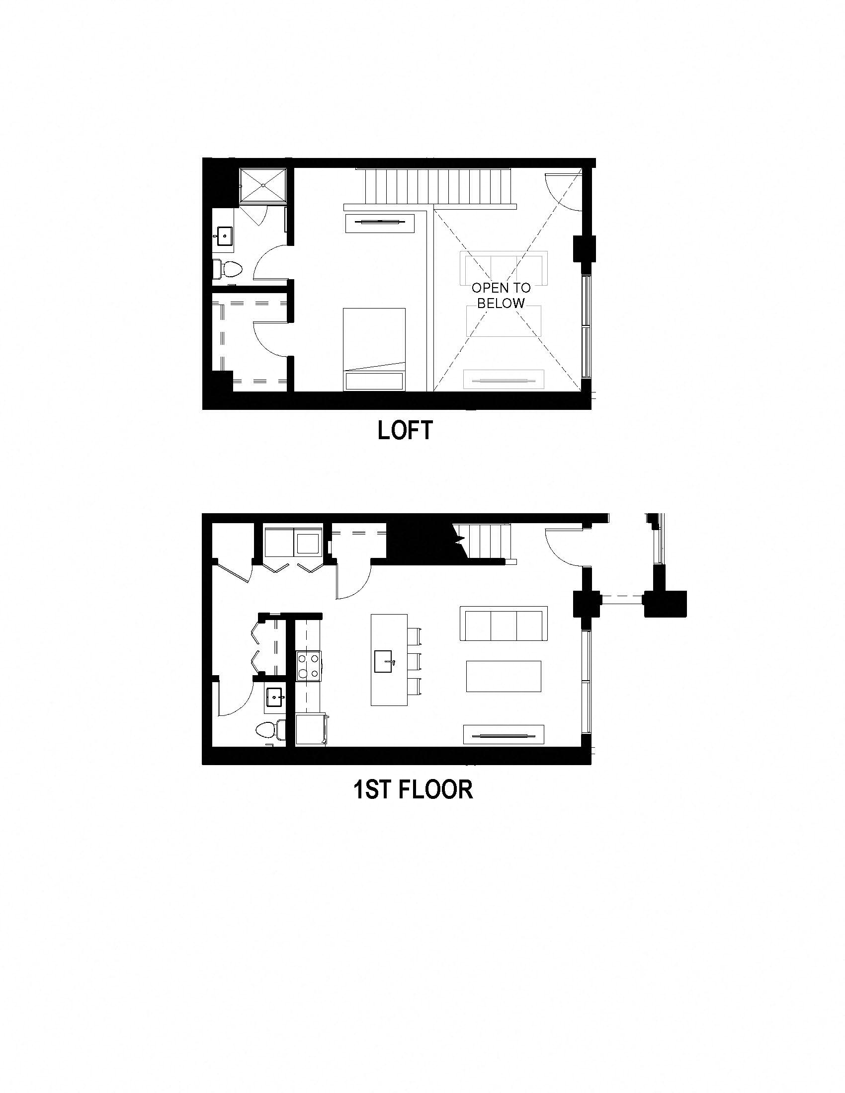 Unit B Floor Plan One Bedroom at The George, Ann Arbor Michigan