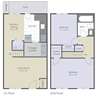 Two bedroom, one bath 2D Townhome.