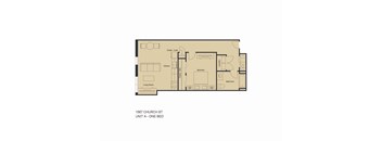 A floor plan of a one bedroom apartment at 1567 Church St.