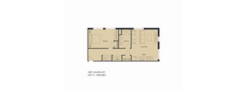 A floor plan of a one bedroom apartment at 1567 Church St.