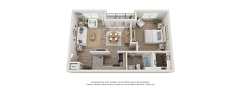 a 1 bedroom floorplan is shown in this rendering