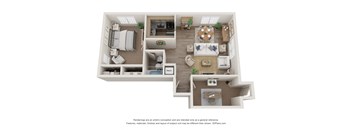 a stylized floor plan with a bedroom and living room