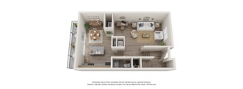 a 3d floor plan of a bedroom with a living room