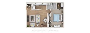 a one-bedroom apartment floorplan from a top down view
