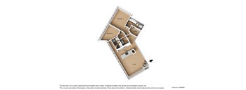 A diagram of a house with a living room, two bedrooms, a bathroom, and a kitchen.