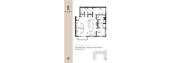 A floor plan for a two bedroom, two bath penthouse with a total area of 1311 square feet.