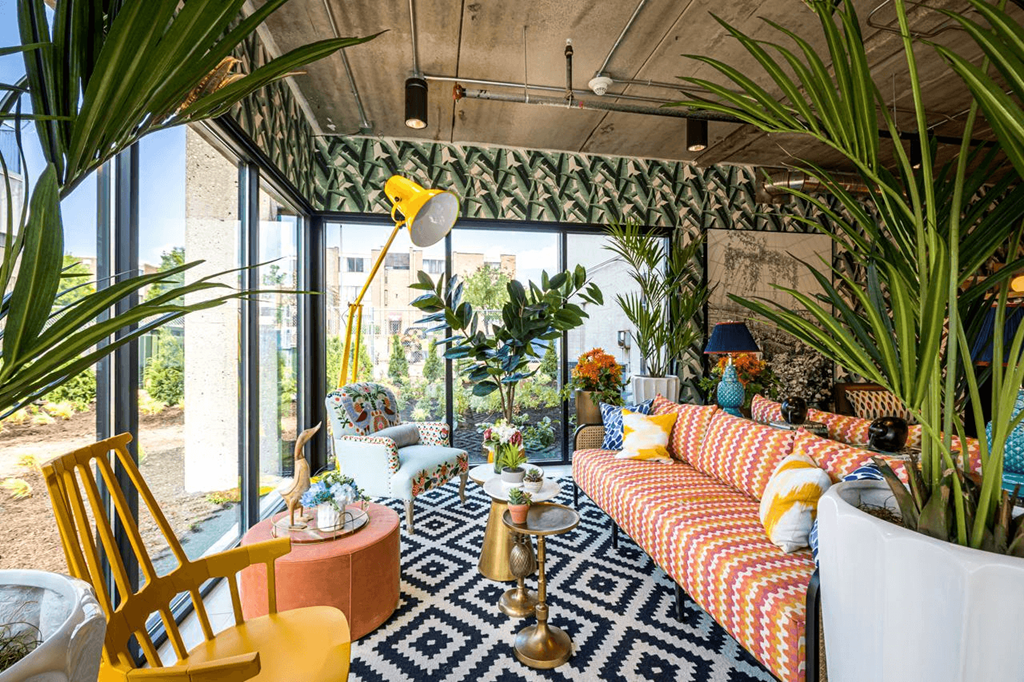 funky living area at City Club Apartments Lafayette Park, Detroit