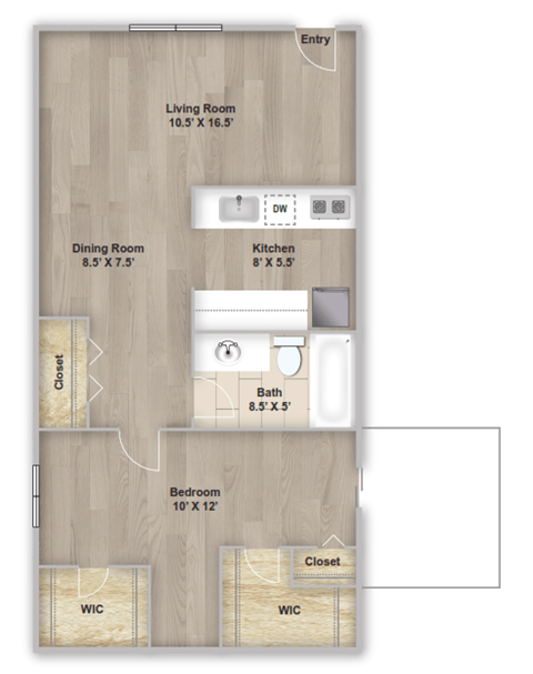 One bedroom floorplan layout
