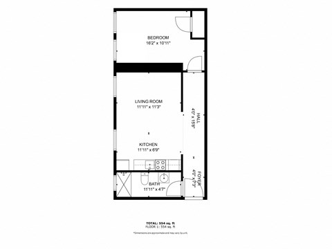 a floor plan of a 1 bedroom floor plan
