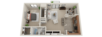 One bedroom 3D floorplan