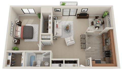 One bedroom 3D floorplan