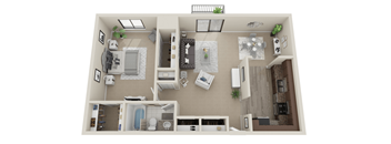 One bedroom 3D floorplan
