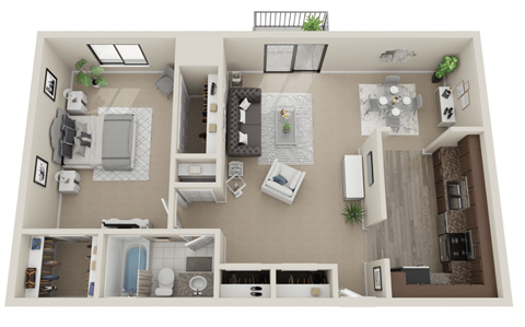 One bedroom 3D floorplan